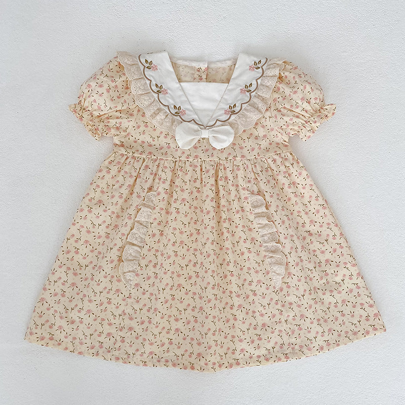 Summer Girls Floral Pattern Square Neck Short Sleeves Bodysuit and Dress – Princess Sister Matching Set, MyKids-USA®, Baby & Children's Outfits, MyKids-USA - Size/Age - 66 (3-6M) - Color - Yellow -  -  - TR2604151334-B.