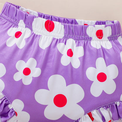 Arrival Summer Baby Kids Girls Fly Sleeves Floral Pattern Onesies and Shorts Clothing Set