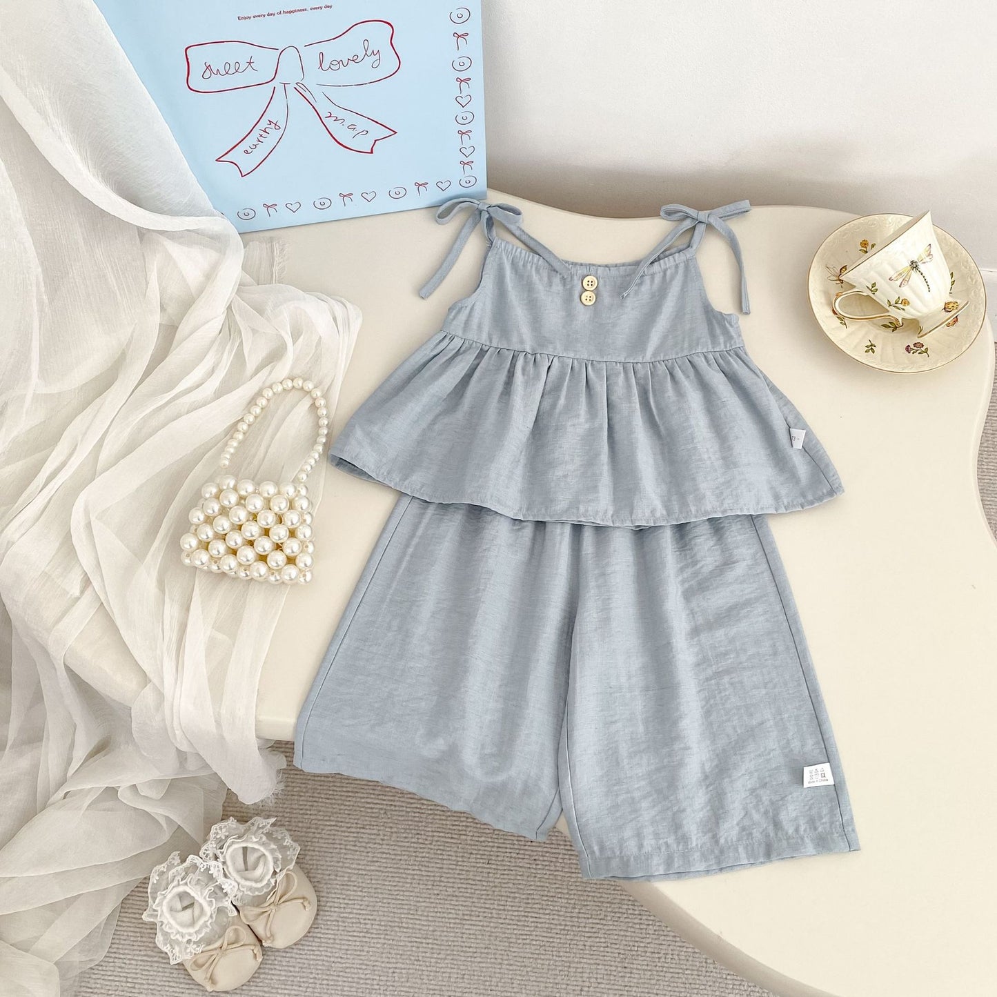 Summer Baby Kids Solid Color Sleeveless Top Vest with Pants Clothing Set for Girls, MyKids-USA®, Baby & Toddler Outfits, MyKids-USA - Size/Age - 73 (6-9M) - Color - Blue -  -  - TR2505152242-B