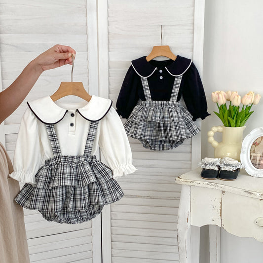 Arrival Autumn Baby Girls Long Sleeves Simple Top and Plaid Overalls Skirt- Clothing Set, MyKids-USA®, Baby & Toddler Outfits, MyKids-USA -  -  -  -  -  -  - .