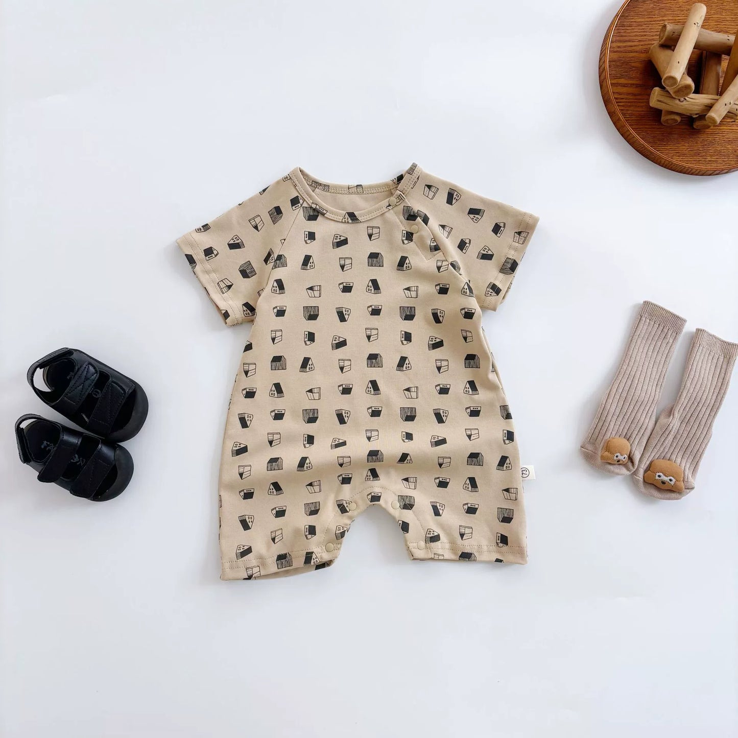 Summer Arrival Baby Unisex Geometric Pattern Short Sleeves Rompers, MyKids-USA®, Baby One-Pieces, MyKids-USA - Size/Age - 66 (3-6M) - Color - Apricot -  -  - TR2505312128-A