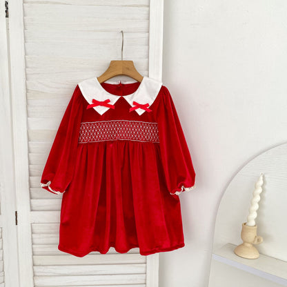 MyKids-USA® Autumn Lace Trim Baby Kids Girls Princess Long Sleeves Color Patchwork Dress