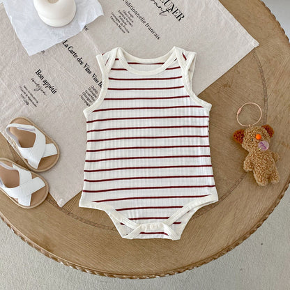 Hot Selling Summer Baby Kids Unisex Striped Pattern Sleeveless Onesies, MyKids-USA®, Baby One-Pieces, MyKids-USA - Size/Age - 66 (3-6M) - Color - Red -  -  - TR2505190950-B