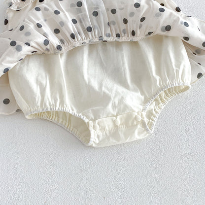 Summer Arrival Baby Girls Cute Beige Sleeveless Polka Dots Pattern Bodysuit