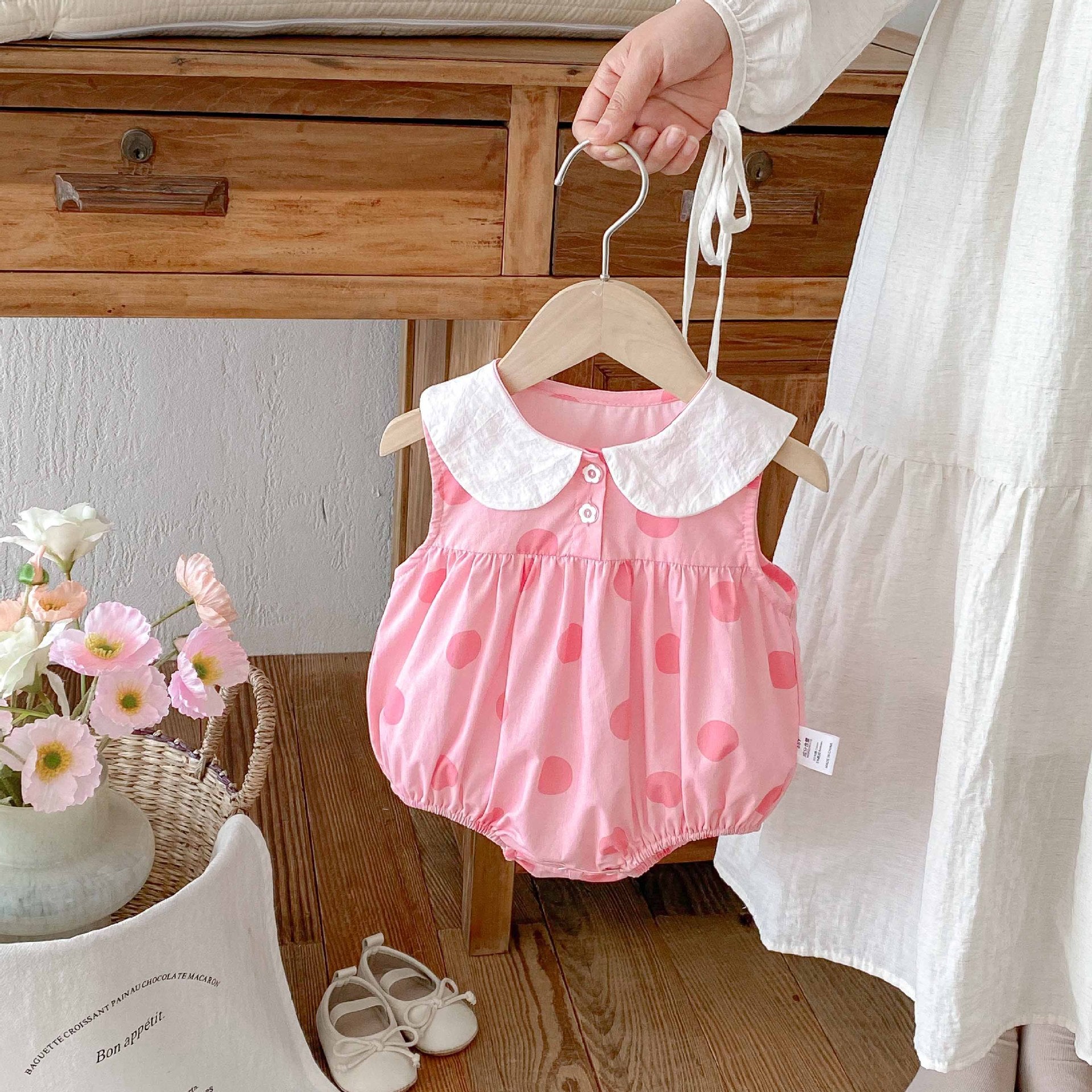 Summer Arrival Baby Girls Cute Cat and Polka Dots Pattern Sleeveless Onesies, MyKids-USA®, Baby One-Pieces, MyKids-USA - Size/Age - 66 (3-6M) - Color - Pink -  -  - TR2505062252-A