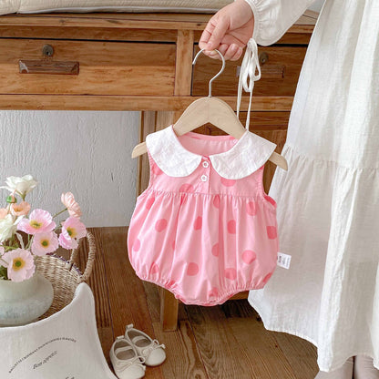 Summer Arrival Baby Girls Cute Cat and Polka Dots Pattern Sleeveless Onesies, MyKids-USA®, Baby One-Pieces, MyKids-USA - Size/Age - 66 (3-6M) - Color - Pink -  -  - TR2505062252-A