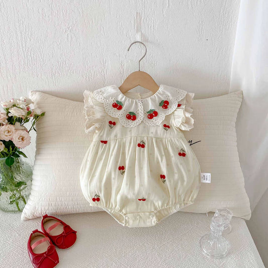 Summer Arrival Baby Girls Cute Fly Sleeves Cherry Embroidered Onesies, MyKids-USA®, Baby One-Pieces, MyKids-USA - Size/Age - 66 (3-6M) - Color - Apricot -  -  - TR2505312031-A