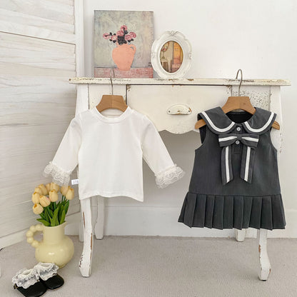 Autumn and Spring Baby Kids Girls Long Sleeves Solid Color Top and Sleeveless Preppy Dress Clothing Set, MyKids-USA®, Baby & Toddler Outfits, MyKids-USA - Size/Age - 73 (6-9M) - Color - Beige -  -  - TR2603011732-A.