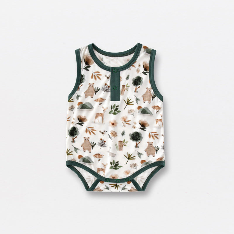 Summer Arrival Baby Sleeveless Floral and Animals Pattern Bodysuits, MyKids-USA®, Baby & Children's One-Pieces, MyKids-USA - Size/Age - 59 (0-3M) - Color - Light Green -  -  - TR2605182214-D.