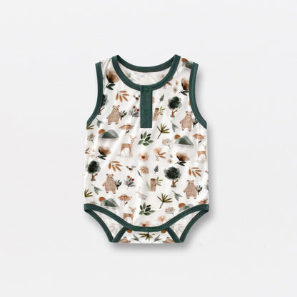 Summer Arrival Baby Sleeveless Floral and Animals Pattern Bodysuits, MyKids-USA®, Baby & Children's One-Pieces, MyKids-USA - Size/Age - 59 (0-3M) - Color - Light Green -  -  - TR2605182214-D.