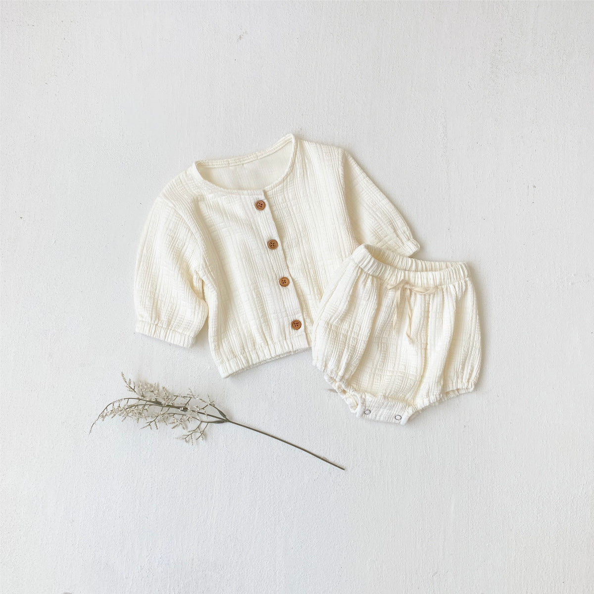 MyKids-USA® Spring and Autumn Baby Kids Long Sleeves Solid Color Striped Shirt and Shorts Clothing Set