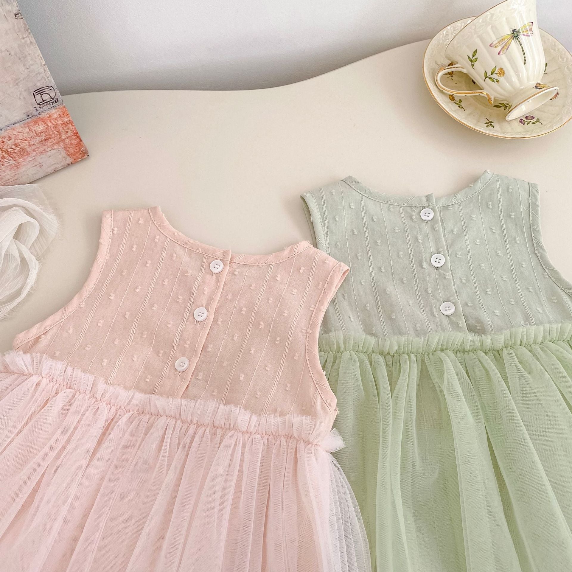 Summer Arrival Baby Girls Sleeveless Dots Pattern Tulle Patchwork Bodysuit, MyKids-USA®, Baby & Children's One-Pieces, MyKids-USA -  -  -  -  -  -  - .