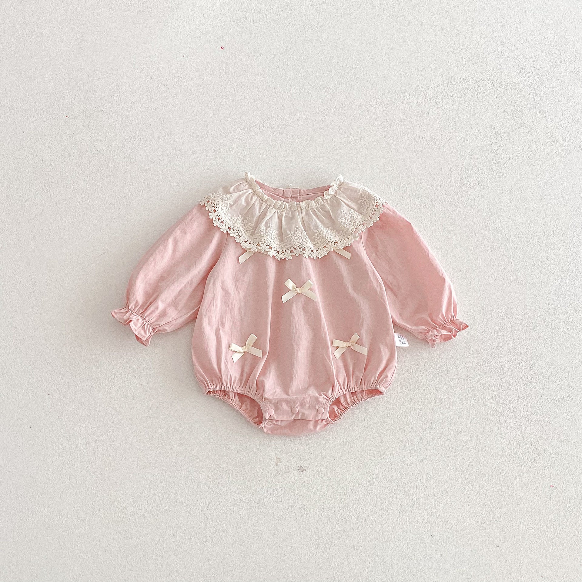 Spring and Autumn Arrival Baby Girls Long Sleeves Cute Floral Collar Pink Bodysuit, MyKids-USA®, Baby One-Pieces, MyKids-USA - Size/Age - 66 (3-6M) - Color - Pink -  -  - TR2512242227-A.