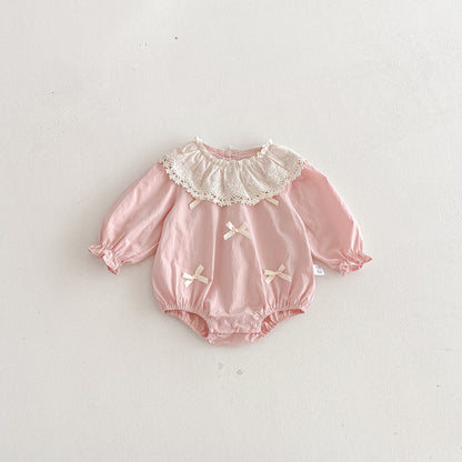Spring and Autumn Arrival Baby Girls Long Sleeves Cute Floral Collar Pink Bodysuit, MyKids-USA®, Baby One-Pieces, MyKids-USA - Size/Age - 66 (3-6M) - Color - Pink -  -  - TR2512242227-A.