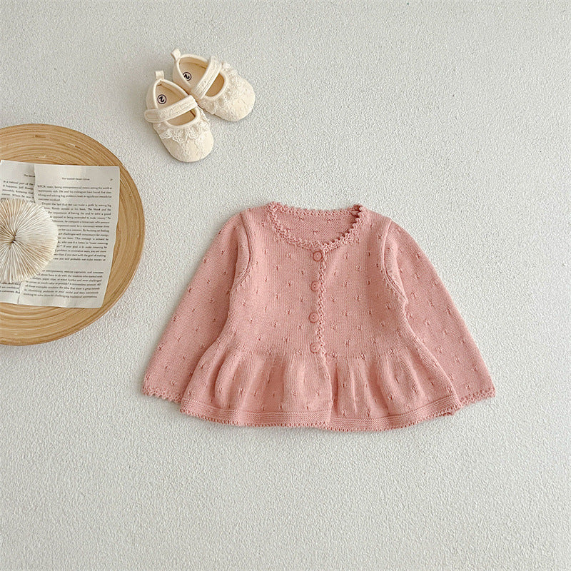 New Arrivals Baby Girls Sweety Laces Round Collars Long-Sleeved Cardigan