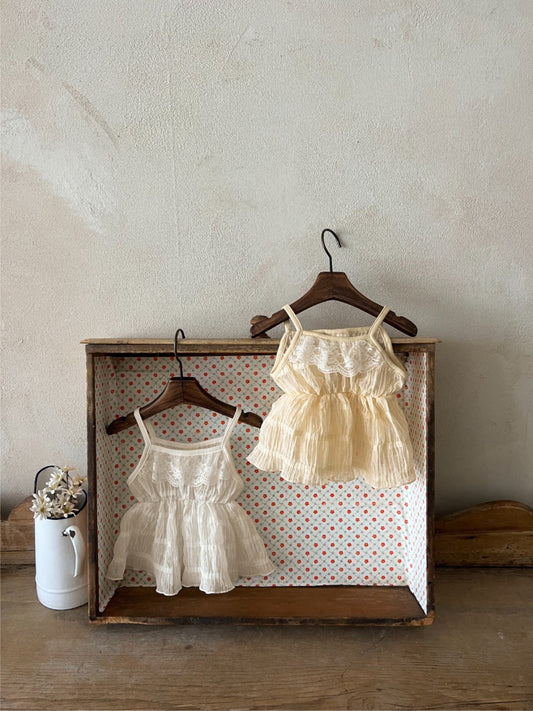MyKids-USA® Baby Girls Sleeveless Lace Trim Strap Dress