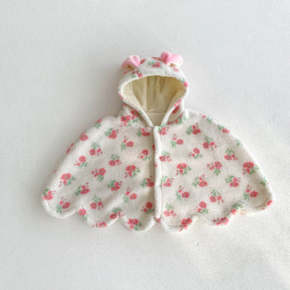 Baby Girl Floral Thick Warm Long Sleeves Winter Cloak