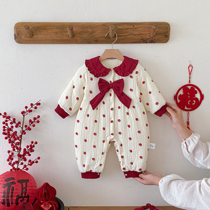 Winter Arrival Baby Girls Long Sleeves Strawberry Pattern Fleece-line Warm Rompers, MyKids-USA®, Baby One-Pieces, MyKids-USA - Size/Age - 66 (3-6M) - Color - Beige -  -  - TR2511122240-A