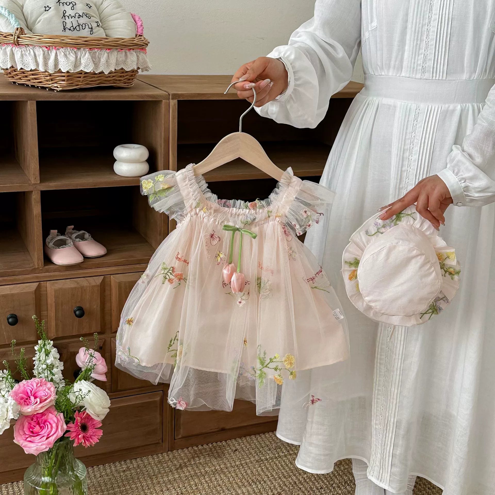 Summer Arrival Baby Girls Fly Sleeves Flowers Pattern Tulle Dress with Hat, MyKids-USA®, Baby & Children's Dresses, MyKids-USA -  -  -  -  -  -  - .