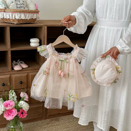 Summer Arrival Baby Girls Fly Sleeves Flowers Pattern Tulle Dress with Hat, MyKids-USA®, Baby & Children's Dresses, MyKids-USA -  -  -  -  -  -  - .
