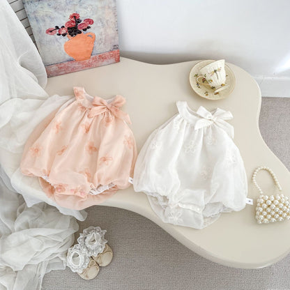Summer Arrival Sleeveless Flowers Pattern Butterfly-bow Decorated Collar Onesies for Stylish Girls, MyKids-USA®, Baby One-Pieces, MyKids-USA -  -  -  -  -  -  - 
