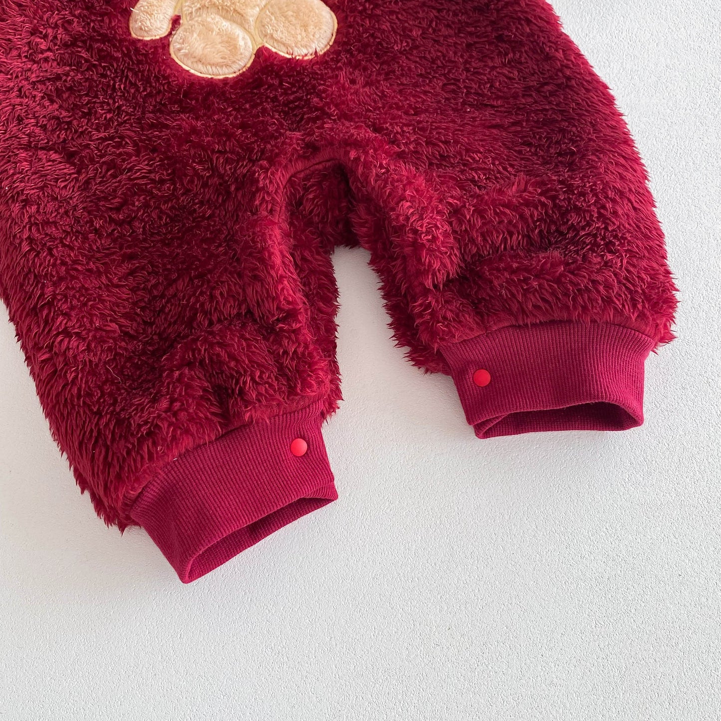 Cute And Cozy Baby Teddy Bear Romper For Autumn/Winter Outings – Red Infant Jumpsuit With Added Warmth, Perfect For Baby Clothing