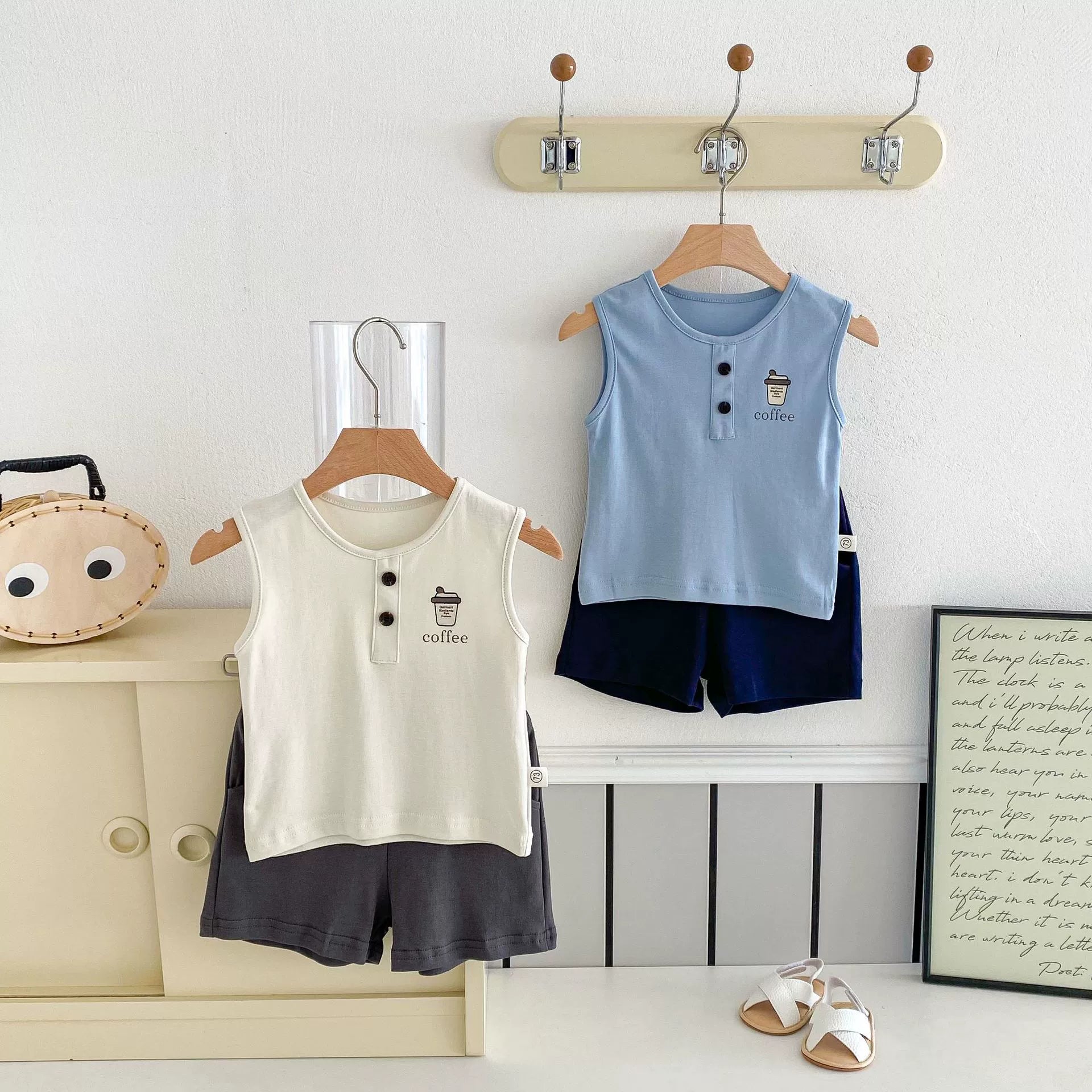 Summer Hot Selling Baby Kids Unisex Sleeveless Coffee Logo Printed Vest and Plain Shorts Clothing Set, MyKids-USA®, Baby & Toddler Outfits, MyKids-USA -  -  -  -  -  -  - 