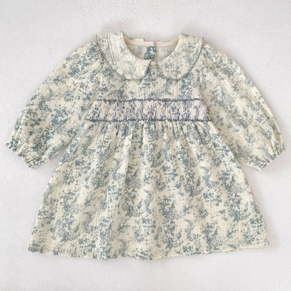 MyKids-USA® Autumn Baby Girls Peter Pan Collar Long-sleeved Floral Bodysuit and Dress – Princess Sister Matching Set