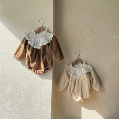 MyKids-USA® Autumn Arrival Flowers Embroidered Lace Trim Color Patchwork Baby Kids Girls Princess Long Sleeves Bodysuit