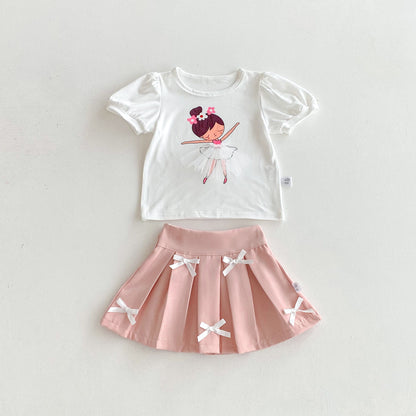 Summer Baby Kids Girls Short Sleeves Cartoon Pattern T-Shirt and Skirt Clothing Set, MyKids-USA®, Baby & Children's Outfits, MyKids-USA - Size/Age - 90 (12-24M) - Color - White -  -  - TR2604052357-A.