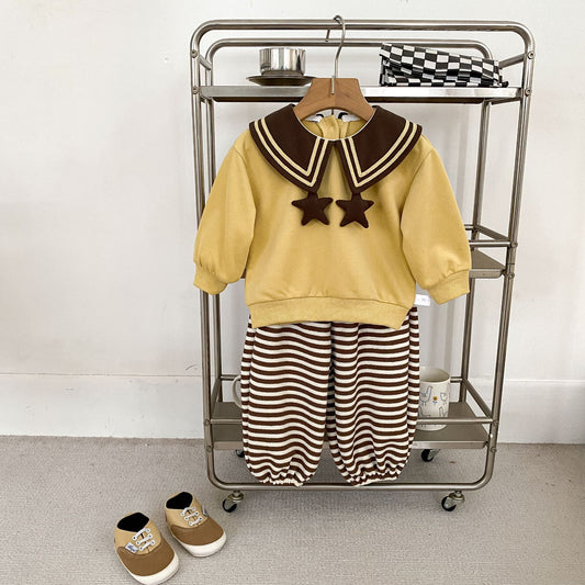 MyKids-USA® Autumn Baby Kids Girls Long Sleeves Color Patchwork Pullover and Striped Pants Clothing Set