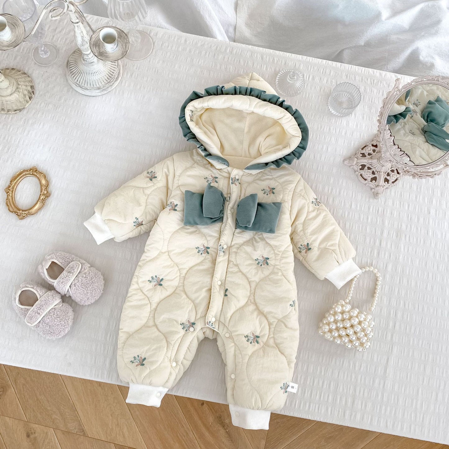 Winter Arrival Baby Girls Long Sleeves Floral Pattern Color Patchwork Cotton-Padded Warm Rompers, MyKids-USA®, Baby One-Pieces, MyKids-USA - Size/Age - 66 (3-6M) - Color - Apricot -  -  - TR2512011831-A