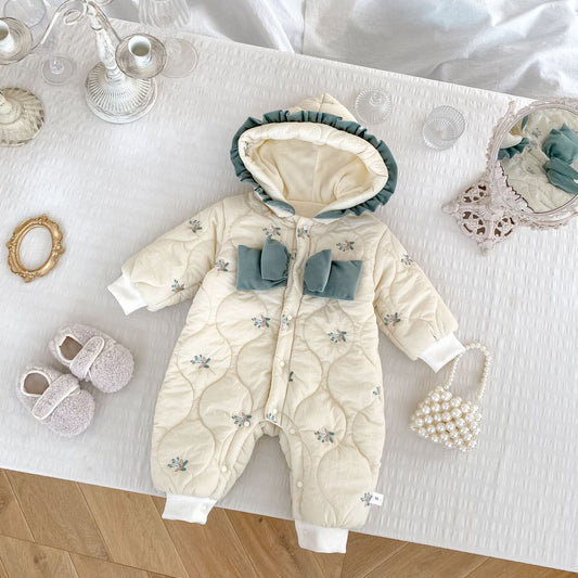 Winter Arrival Baby Girls Long Sleeves Floral Pattern Color Patchwork Cotton-Padded Warm Rompers, MyKids-USA®, Baby One-Pieces, MyKids-USA - Size/Age - 66 (3-6M) - Color - Apricot -  -  - TR2512011831-A