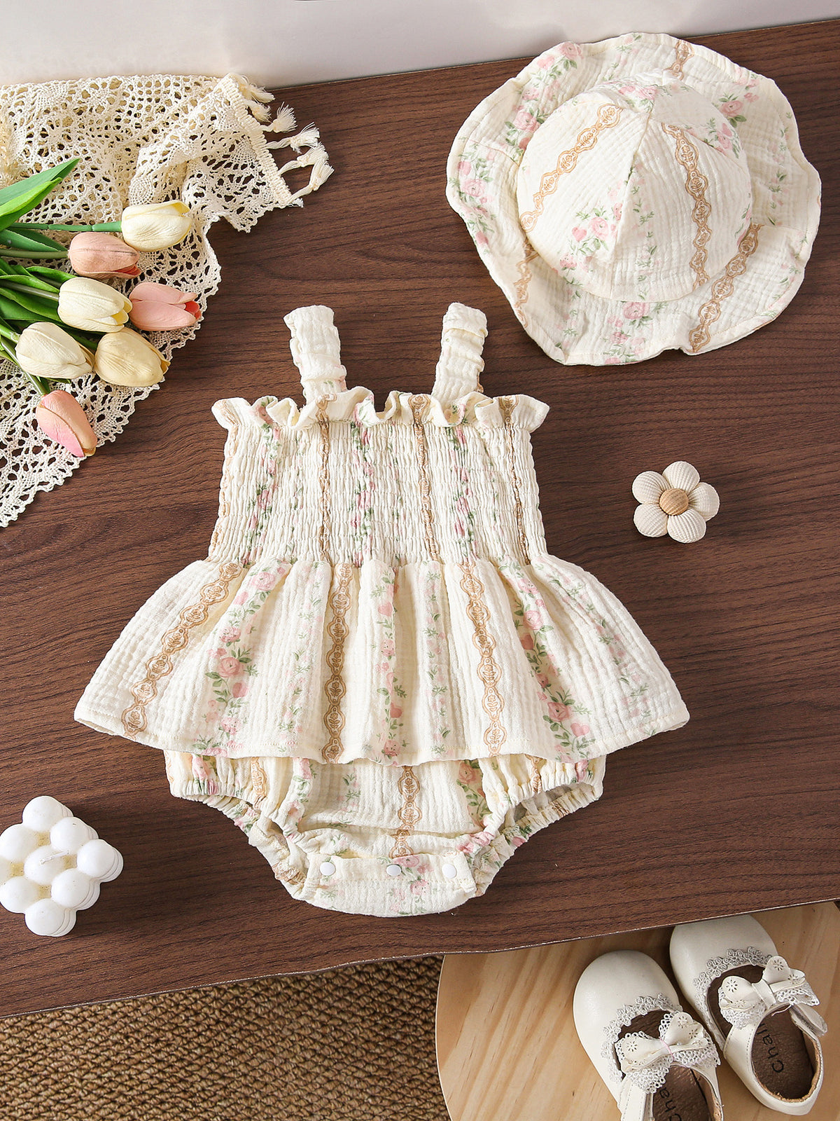 MyKids-USA® Design Baby Kids Girls Sleeveless Flowers Pattern Bodysuit with Hat