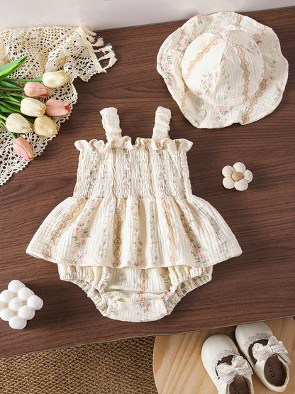 MyKids-USA® Design Baby Kids Girls Sleeveless Flowers Pattern Bodysuit with Hat