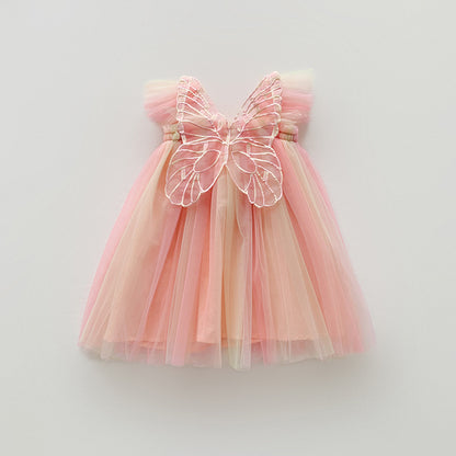 Summer Baby Kids Girls Fly Sleeves Butterfly Pattern Gradient Tulle Dress, MyKids-USA®, Baby & Children's Dresses, MyKids-USA - Size/Age - 80 (9-12M) - Color - Orange -  -  - TR2605152316-F.