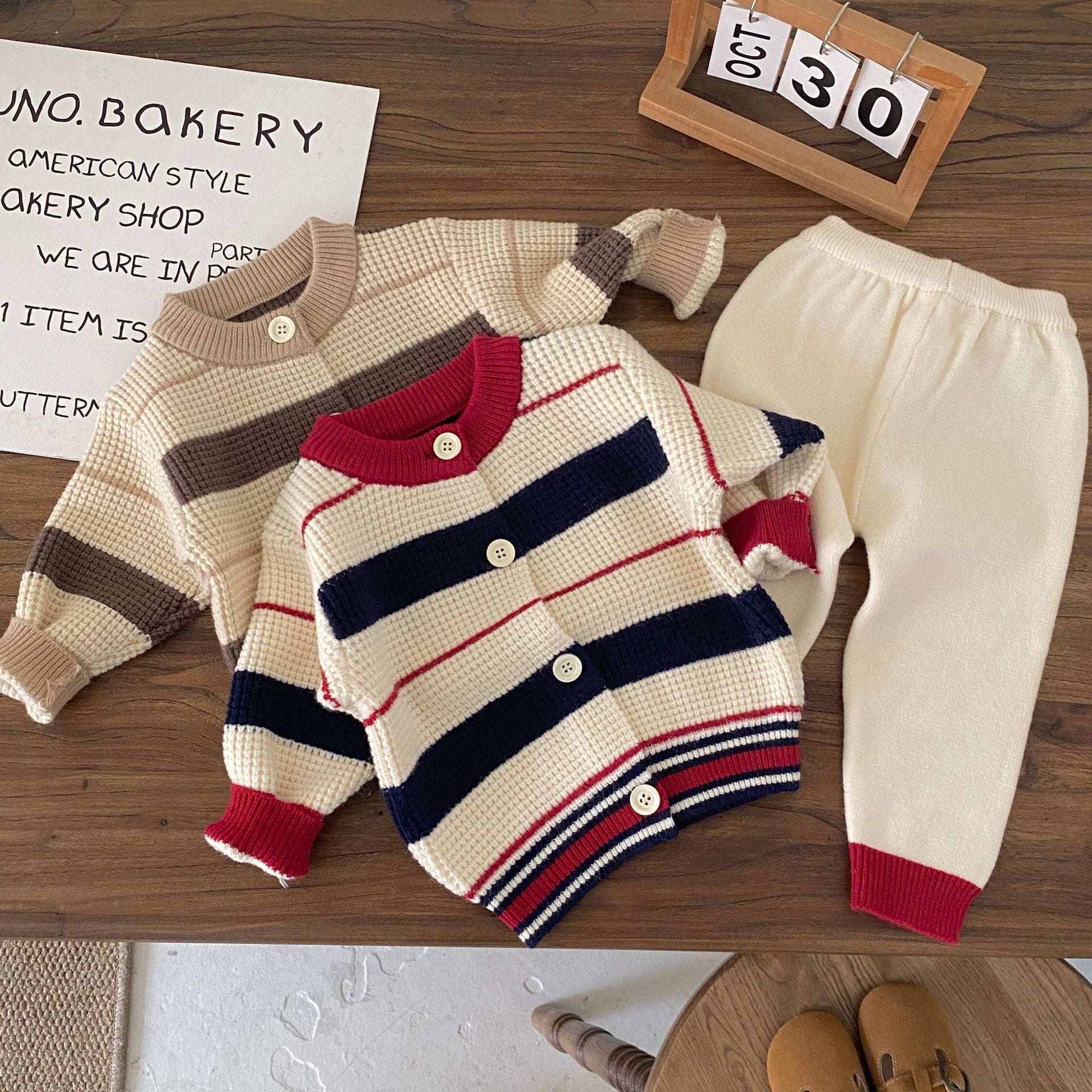 Autumn and Winter New Arrival Baby Kids Unisex Long Sleeves Striped Pattern Crew Neck Knitted Cardigan and Pants Clothing Sets, MyKids-USA®, Baby & Toddler Outfits, MyKids-USA -  -  -  -  -  -  - 