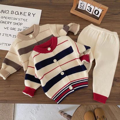 Autumn and Winter New Arrival Baby Kids Unisex Long Sleeves Striped Pattern Crew Neck Knitted Cardigan and Pants Clothing Sets, MyKids-USA®, Baby & Toddler Outfits, MyKids-USA -  -  -  -  -  -  - 