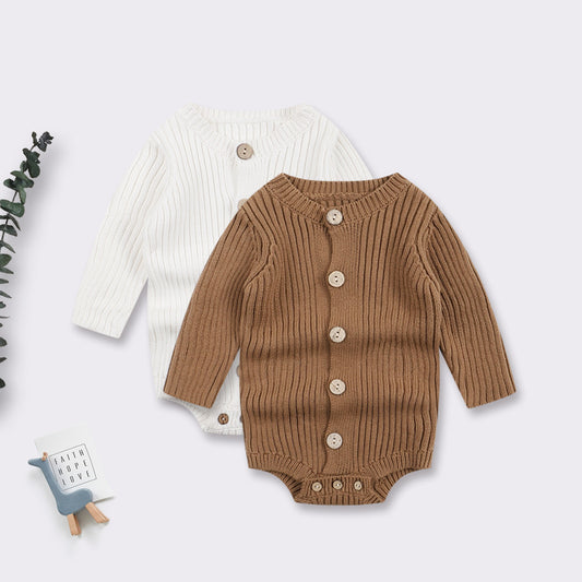 New Arrival Baby Cotton Knitting Solid Color Cozy Onesie