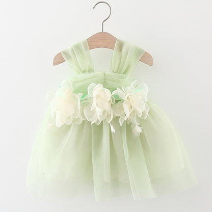 Baby Girl Flower Patched Design Mesh Princess Formal Dress