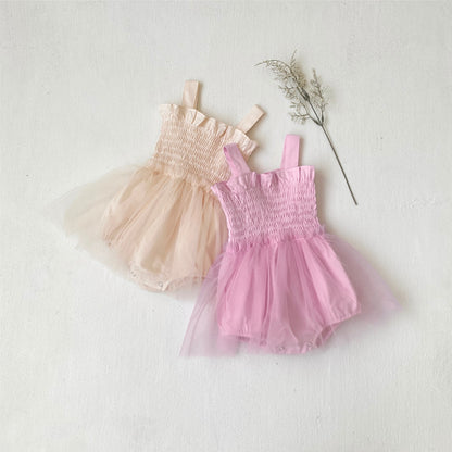 Summer Arrival Baby Girls Sleeveless Tulle Patchwork Bodysuit