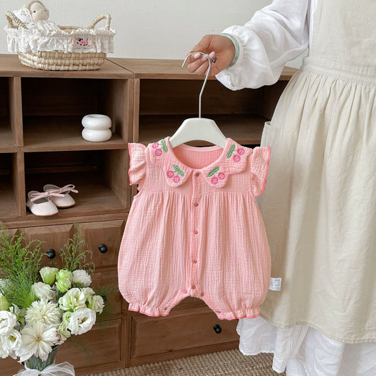 Summer Arrival Baby Girls Short Sleeves Fruits Pattern Rompers Bodysuits