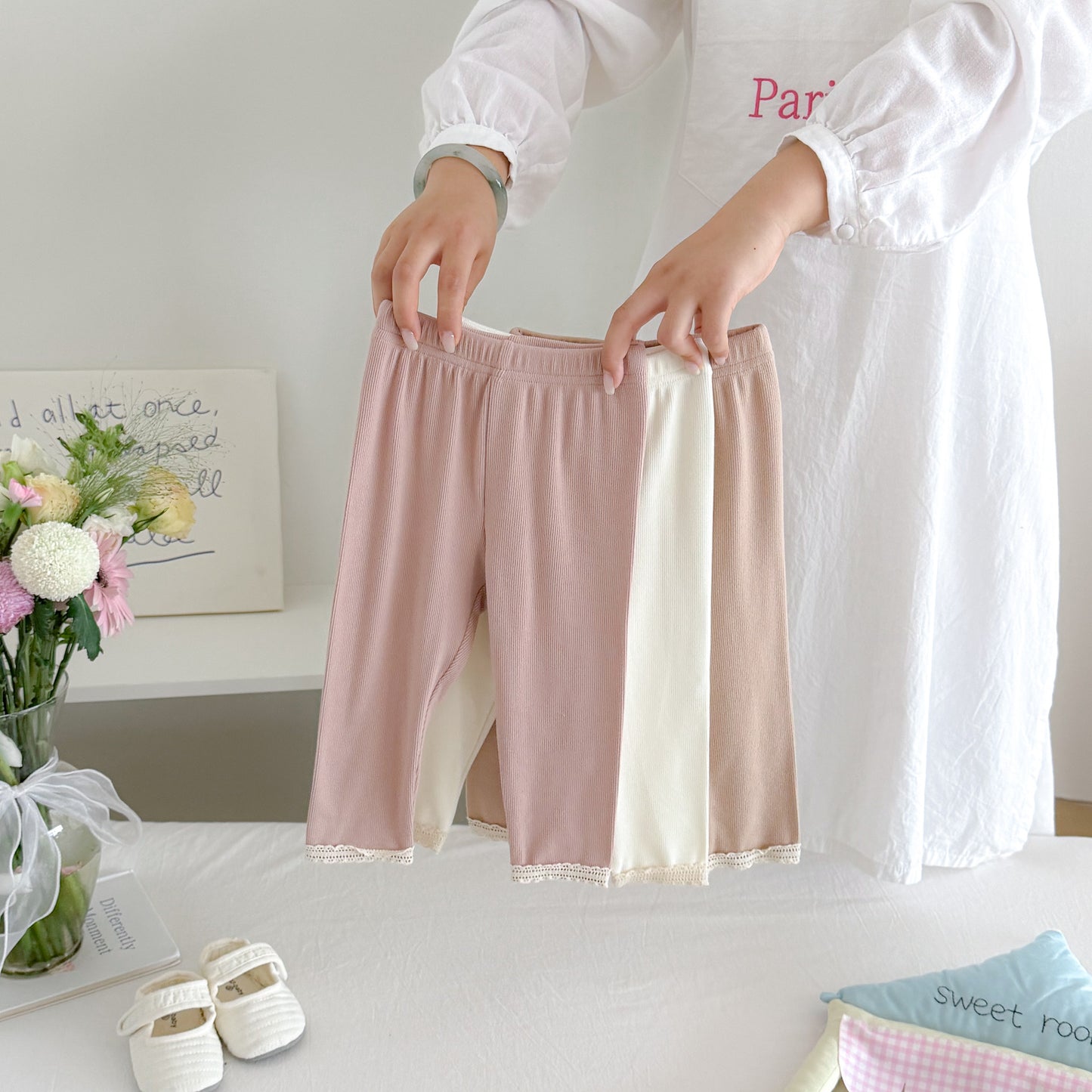 MyKids-USA® Arrival Autumn Plain Lace Trim Pants for Girls