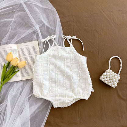 Summer Arrival Baby Girls Sleeveless Solid Color Striepd Pattern Strap Onesies, MyKids-USA®, Baby One-Pieces, MyKids-USA - Size/Age - 66 (3-6M) - Color - White -  -  - TR2506072012-A