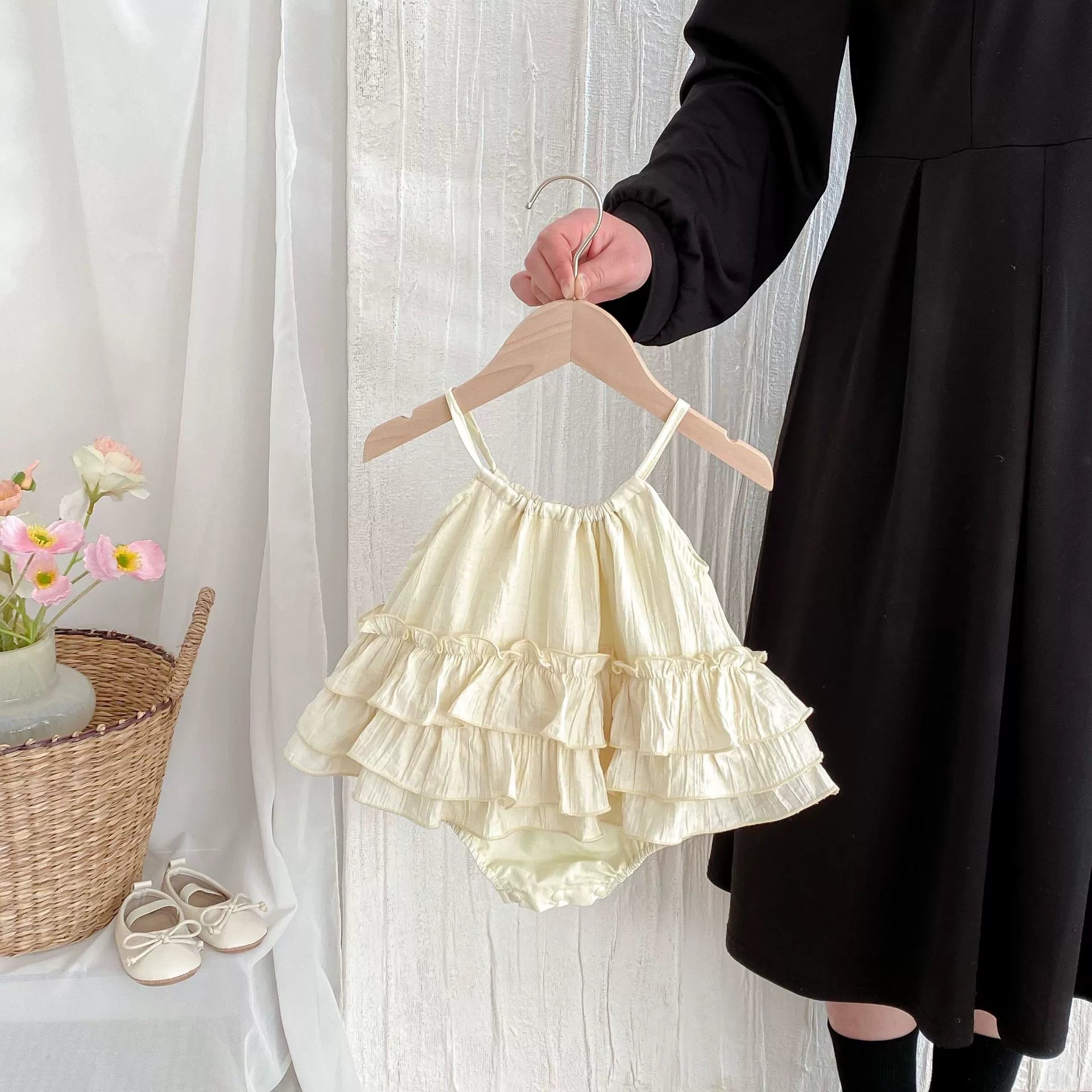 Summer Arrival Baby Girls Apricot Sleeveless Plain Dress Design Strap Onesies, MyKids-USA®, Baby One-Pieces, MyKids-USA - Size/Age - 66 (3-6M) - Color - Apricot -  -  - TR2505301120-A