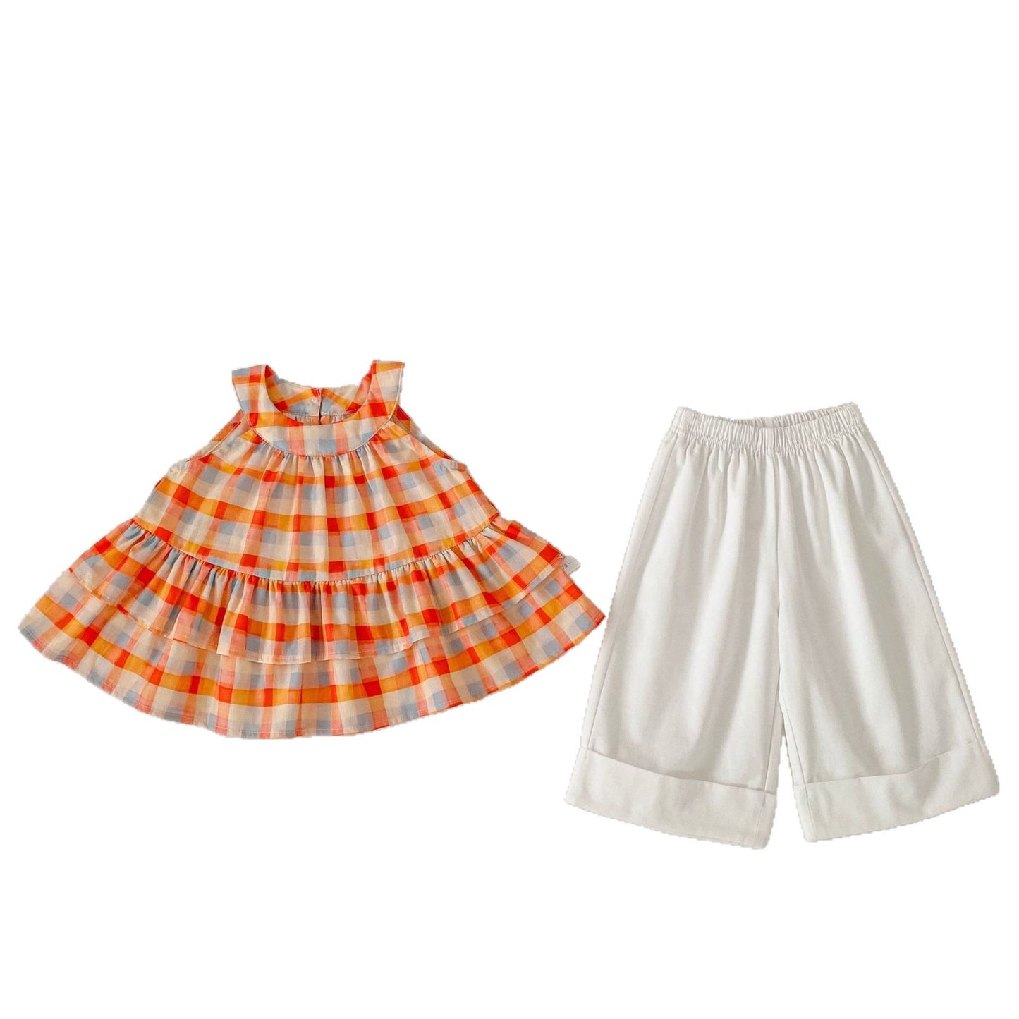 Arrival Summer Baby Kids Girls Sleeveless Plaid Pattern Top and Plain Pants, MyKids-USA®, Baby & Children's Outfits, MyKids-USA -  -  -  -  -  -  - .