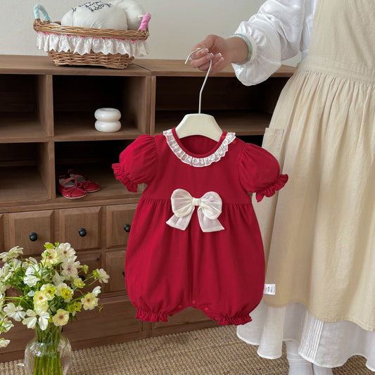 Arrival Summer Baby Kids Girls Short Sleeves Lace Trim Red Rompers, MyKids-USA®, Baby & Children's One-Pieces, MyKids-USA -  -  -  -  -  -  - .
