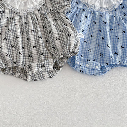Summer Arrival Baby Girls Short Sleeves Plaid Pattern Vintage Bodysuit, MyKids-USA®, Baby One-Pieces, MyKids-USA -  -  -  -  -  -  - .
