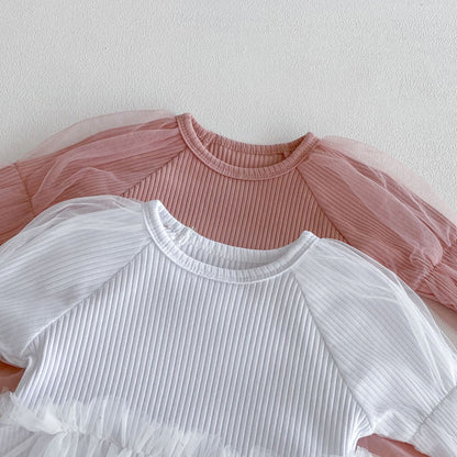 Autumn Arrival Baby Girls Long Sleeves Tulle Patchwork Solid Color Onesies, MyKids-USA®, Baby One-Pieces, MyKids-USA -  -  -  -  -  -  - 