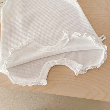 Summer Arrival Baby Girls Solid Color Short Sleeves Ruffle Neck Rompers, MyKids-USA®, Baby One-Pieces, MyKids-USA -  -  -  -  -  -  - 